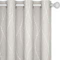 Deconovo Room Darkening Curtain, Beige Curtain, Thermal Insulated Noise Reducing Drapes, Silver Wave Dots Print, 52 x 108 Inch Long, Grommet Window Panels for Living Room Sliding Glass Door, Set of 2