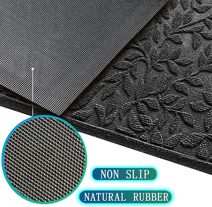 Bulijojo Sturdy Front Entrance Doormats,Durable Heavy Duty Welcome Mat,Thick Absorbent Natural Rubber Non Slip Mat,Easy Clean Entryway Mat 17x30 Inch Leaves Black