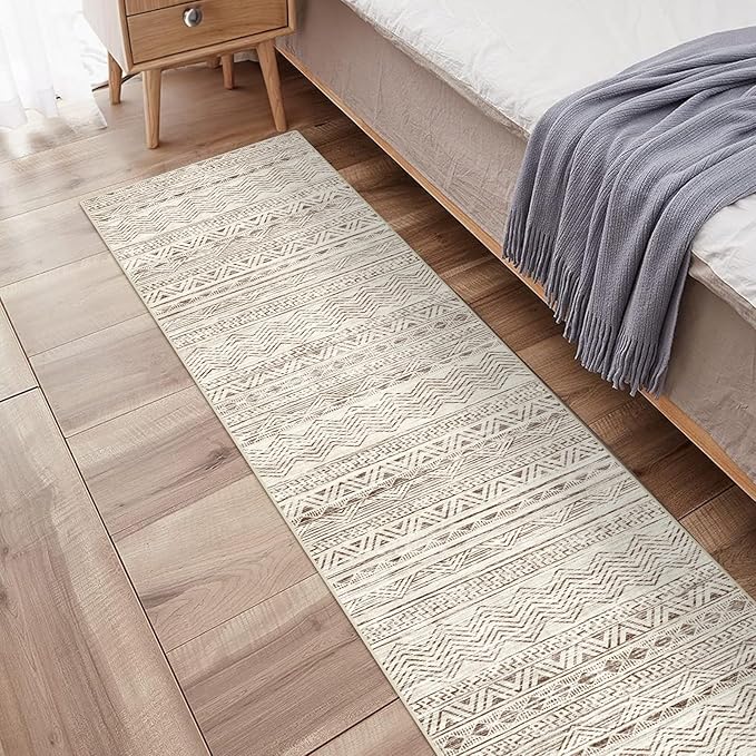 Moroccan Washable Hallway Runner Rug - 2'6"x14' Non Slip Kitchen Rugs Rubber Backing Floor Carpet with Soft Low Pile Mat for Living Room Bedroom Entryway Farmhouse 2'6"x14' Beige