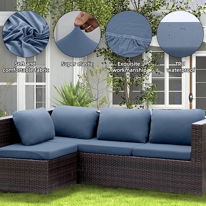 Outdoor Cushion Covers Set,12PCS Patio Furniture Couch Seat Slipcovers, Replacement for Sofa Sectional Chair(Cover，Only)