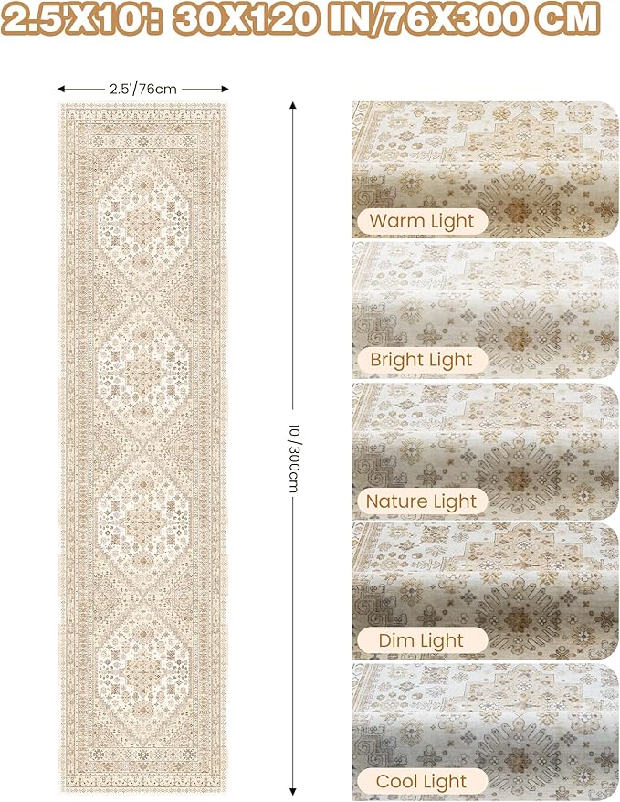 Kitchen Runner Rug Non Slip Washable 2.5x10, Soft Ultra-Thin Entryway Rug Runners for Hallways, Carpet Runner for Living Room,Kitchen, Laundry, Bathroom(Cream/Beige,2.5'x10')