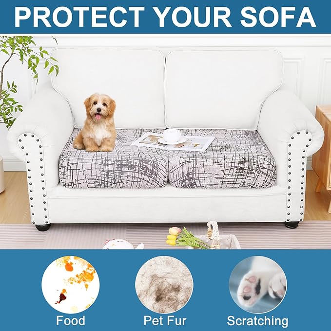 Smiry Printed Couch Cushion Covers, Stretch Soft Couch Covers for Sofa, Washable Non-Slip Sofa Slipcover Furniture Protector for Indoor and Outdoor (2 Pack, Brown and White)