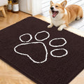 OLANLY Dog Door Mat for Muddy Paws 40x32, Paw Print Design, Absorbs Moisture and Dirt, Absorbent Non-Slip Washable Doormat, Quick Dry Chenille Mud Mat for Dogs, Entry Indoor Entryway Carpet, Brown