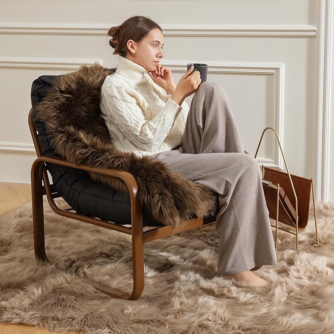 Ashler Faux Fur Rug, Fluffy Shaggy Area Rug Ultra Soft 2 x 6 Feet Sheepskin Fur Rug, Dark Coffee Fuzzy Rug Machine Washable Shag Rug, Nursery Decor Throw Rugs for Bedroom, Kids Room, Living Room