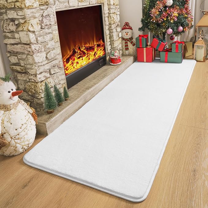 Amearea Modern Soft 2x6 Runner Rug for Hallway, White Fluffy Rug Bedroom Bedside Rugs, Non Slip Washable Memory Foam Carpet for Entrance Kitchen Living Room Decor