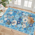 Floral Rug for Entryway, 2X3 Washable Kitchen Mat Ultra-Thin Soft, Non-Slip Indoor Door Carpet Stain Resistant Boho Small Low-Pile Throw for Bathroom Bedroom (Blue Garden, 2 x 3)