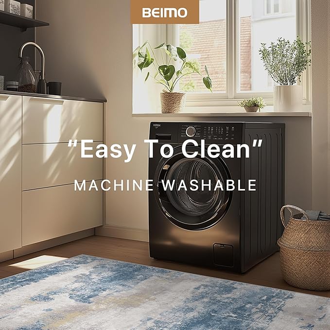 BEIMO Area Rugs 5x7 for Living Room Bedroom, Modern Abstract Machine Washable Soft Blue Rug, Floor Carpet with Non Slip Backing for Dining Room