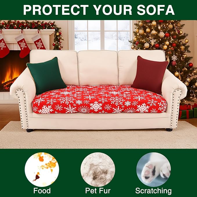 Smiry Printed Couch Cushion Covers, Stretch Soft Couch Covers for Sofa, Washable Non-Slip Sofa Slipcover Furniture Protector for Indoor and Outdoor (Large, Red with White)