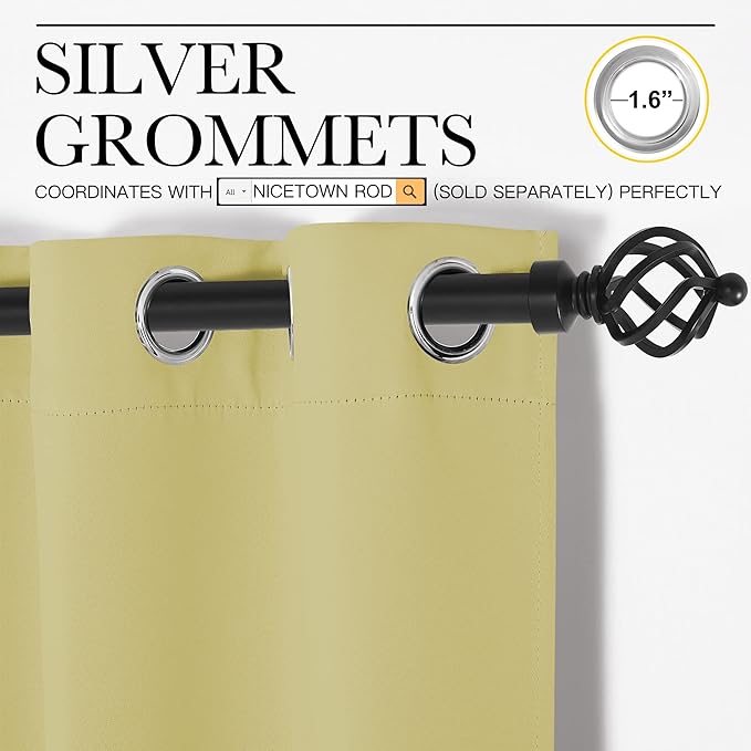 NICETOWN Paler Yellow Blackout Curtains 96" Long for Office, 55" Wide, 2 Pieces, Dining Room, Guest Room, Sound Reducing Heat and Cold Block Curtain Panels for Modern Room Decorative