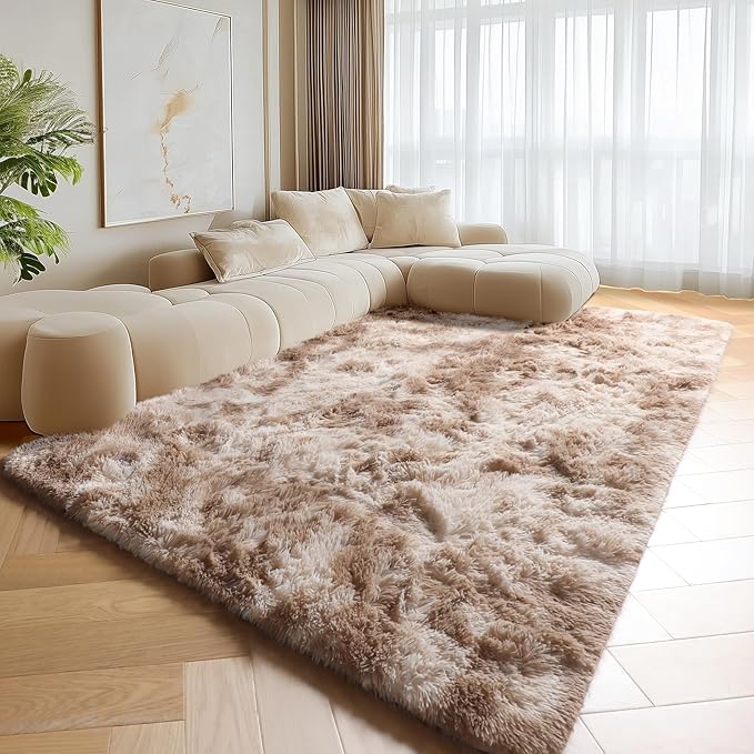ONASAR 8x10 Area Rugs for Living Room, Tie-Dyed Beige Large Fluffy Bedroom Rug, Soft Plush Thick Shaggy Big Floor Carpet for Kids Boy Girls Teen Dorm Nursery Indoor Home Decor Aesthetic