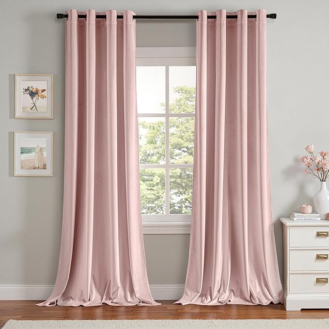 MIULEE Velvet Curtains Baby Pink Elegant Grommet Thermal Insulated Soundproof Room Darkening Curtains/Drapes for Classical Living Room Bedroom Decor 52 x 108 Inch Set of 2
