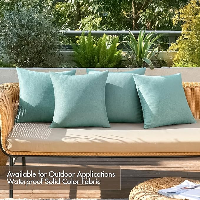 MIULEE Pack of 4 Decorative Outdoor Throw Pillow Covers Linen Waterproof Pillow Covers Spring Farmhouse Cushion Cases for Patio Garden Tent Balcony Couch Sofa 16x16 inch Teal
