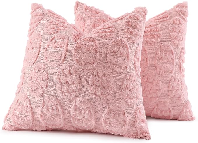 decorUhome Easter Pink Egg Pillow Covers 16x16 Inch Set of 2, Soft Plush Faux Wool Jacquard Cushion Covers, Farmhouse Neutral Fuzzy Spring Easter Holiday Decor for Couch Sofa Bed