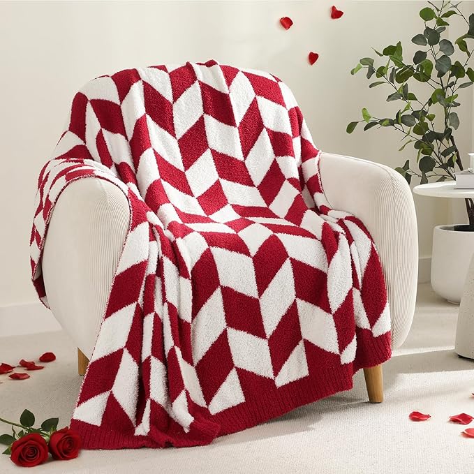 Snuggle Sac Chevron Red Throw Blanket for Couch, Super Soft Christmas Blankets Cozy Knit Fuzzy Plush Lightweight Throws for Sofa, Bed, Red,50x60 inches