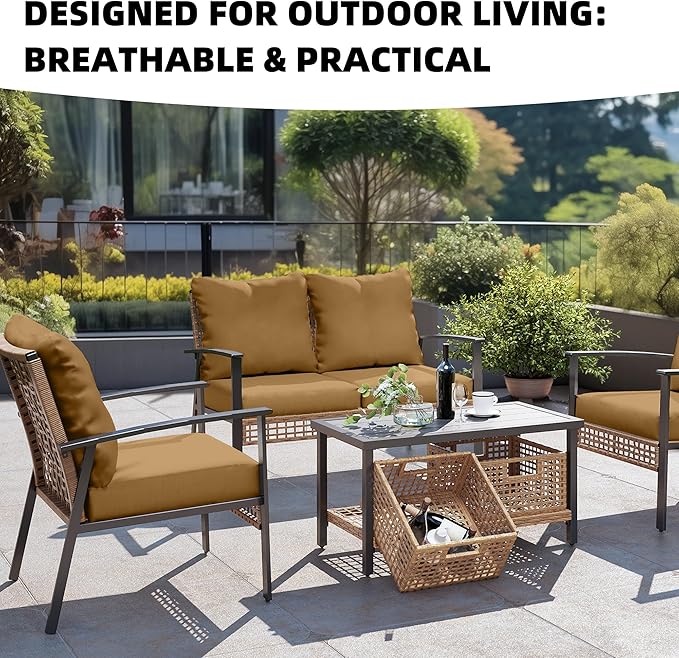 8Pcs Outdoor Cushion Covers, Patio Cushion Covers,Stretch Elastic Slipcovers, Replacement Washable & Reusable Furniture Protector for Patio Couch (Camel Color,Cover Only)
