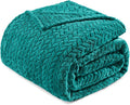 Exclusivo Mezcla Fleece Queen Size Blanket for Bed, 90x90 Inches Soft Cozy Jacquard Flannel Blankets, Lightweight Fuzzy Plush Warm for Women, Teal