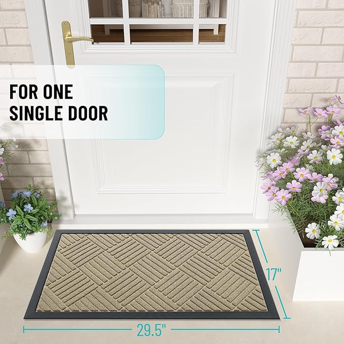 OLANLY Front Door Mat Outside Entrance 29.5x17, Absorbent, Heavy Duty Sturdy Natural Rubber Doormat Indoor Outdoor, Stain and Fade Resistant, Non-Slip Low Profile Floor Mat for Entryway, Beige Diamond