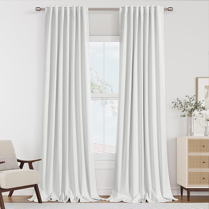 Guken Off White 100% Blackout Linen Curtains 120 Inch Length 2 Panels Set for Living Room Bedroom Back Tab/Rod Pocket Thermal Insulated Black Out Drapes Room Darkening Window Curtains 120 Inches Long