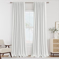 Guken White 100% Blackout Linen Curtains 102 Inch Length 2 Panels Set for Living Room Bedroom Back Tab Rod Pocket Thermal Insulated Black Out Drapes Room Darkening Farmhouse Window Curtains,52x102