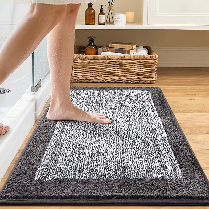 36x24 Large Bathroom Rugs Washable Non Slip, Grey Bath Mat for Bathroom Floor Tub, Soft Absorbent Quick Dry Mats for Shower, Bathtub,Home Decor