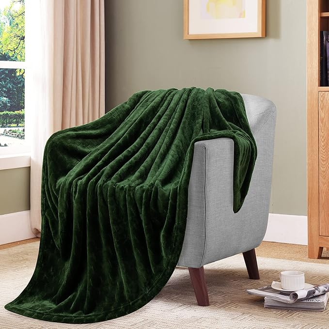 TOONOW Fleece Blanket Super Soft Cozy Throw Blanket 50" x 60", Lightweight Fuzzy Comfy Textured Flannel Blanket Warm Plush Throw Blankets for Couch, Sofa, Bed, Olive Green