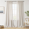 Nanspring Pearl White Linen Curtains 120 Inches Long for Living Room Light Filtering Semi Sheer Curtain Back Tab Coastal Decor Long Floor to Ceiling High Window for Bedroom Office 52x120, 2 Panels