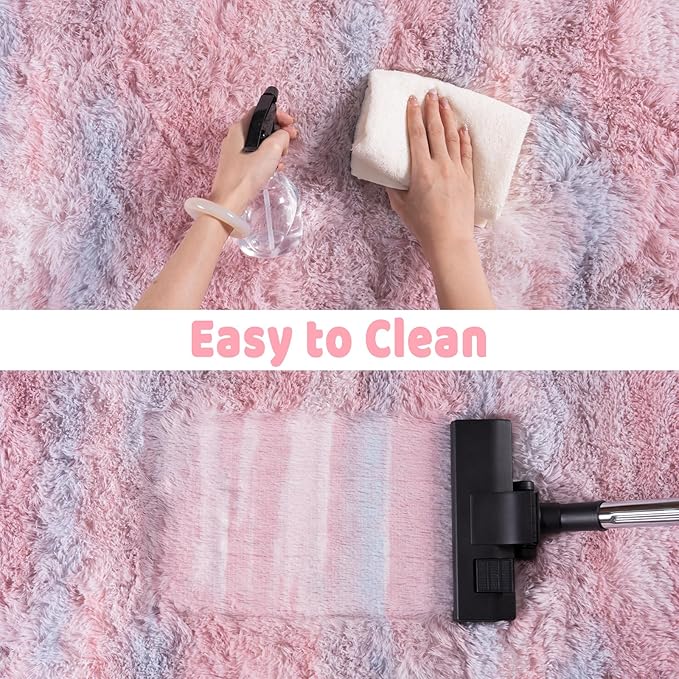Soft Runner Rugs for Bedroom Hallways, 2x6 Abstract Pink Fluffy Shag Throw Area Rug Non Slip for Bedside Dorm, Long Shaggy Furry Carpet for Nursery Living Room