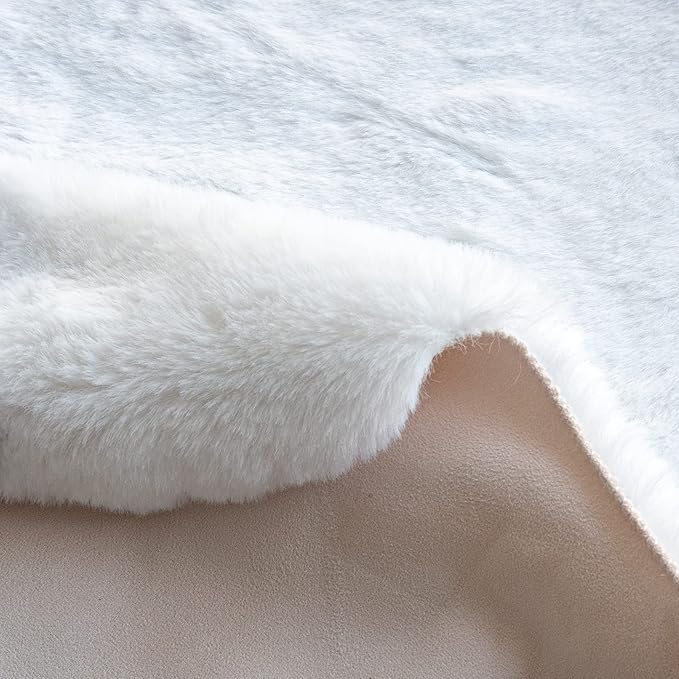 ORINOVA White Round Shag Rugs 6ft Faux Rabbit Washable Fur Area Rugs for Living Room Circle Fluffy Rugs for Bedroom Boho Rug Home Room Décor