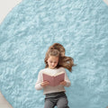 OLANLY Light Blue Round Rugs for Bedroom - Machine Washable, 7 ft Circle Area Rugs for Living Room, Soft and Fluffy Shaggy Carpet for Teen Girl and Boys, Nursery Rooms, Dorms, Home Decor Aesthetic