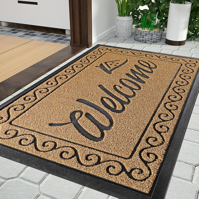 Yimobra Welcome Mat Outdoor Indoor, Waterproof Heavy Duty Front Door Mat Outside Entrance, Extra Sturdy Non-Slip Doormat, Low Profile, Dirt Trapping, 36x24 Inches, Yellow