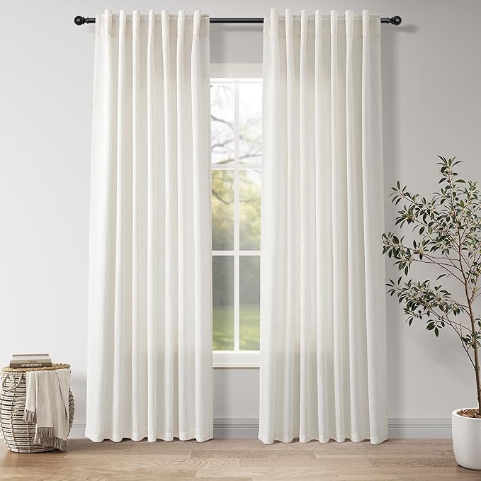 Nanspring Natural Linen Curtains 80 Inch Length for Living Room Country Light Filtering Semi Sheer Curtains Farmhouse Decor Curtain for Bedroom Back Tab and Rod Pocket 52x80, 2 Panels