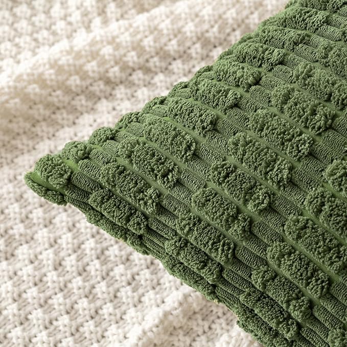 MIULEE Pack of 2 Spring Corduroy Decorative Throw Pillow Covers 20x20 Inch Soft Boho Striped Pillow Covers Modern Farmhouse Home Decor for Summer Sofa Living Room Couch Bed Moss Green