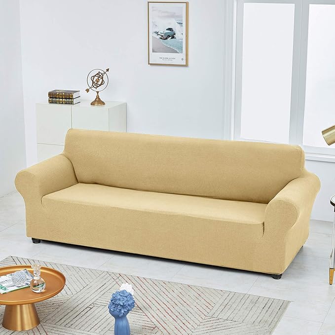 Joccun Stretch Couch Cover Slipcovers, 1-Piece Sofa Covers for 3 Cushion Couch Spandex Jacquard Washable Furniture Protector Cover for Living Room,Kids,Pets(Sofa,Champagne)