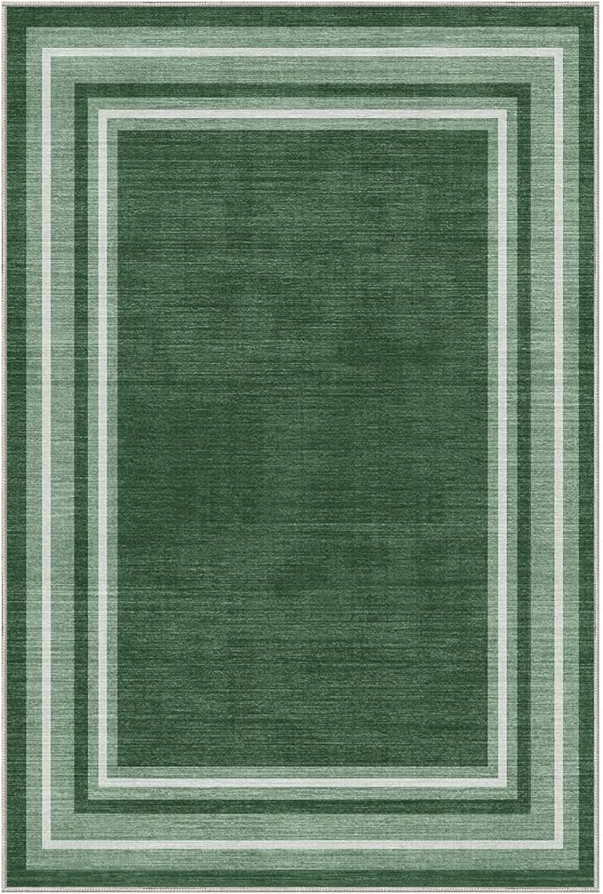 OPPODREAM Border Soft Area Rugs 6x9, Washable Green Rug with Non Slip Backing, 6 x 9 Faux Cashmere Low-Pile 6x9 Carpet