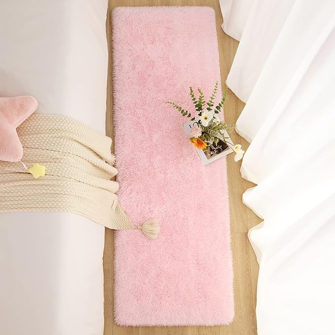 Chicrug Soft Runner Rugs for Bedroom Living Room Plush Fluffy Rug 2x8 Feet, Shag Furry Runner Carpet Non Shedding for Nursery Children Kids Girls Room Home Decorative, Pink