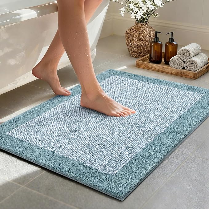 36x24 Large Bathroom Rugs Washable Non Slip, Dusty Blue Bath Mat for Bathroom Floor Tub, Soft Absorbent Quick Dry Mats for Shower, Bathtub,Home Decor