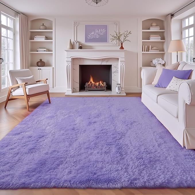 8x10 Area Rugs for Living Room: Fluffy Shag Soft Washable Rug Large Fuzzy Plush Indoor Carpet for Bedroom Nursery Playroom Kids Girls Boys Room (Purple, 8'x10')