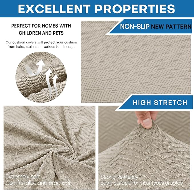 XINEAGE 2026 New 2 Pieces Chair Covers with Arms Super Stretch Chair Slipcover for Living Room Pet Dog Universal Slip Cover Anti Slip Armchair Furniture Protector (Khaki), 31"-46"(1 Cushion)