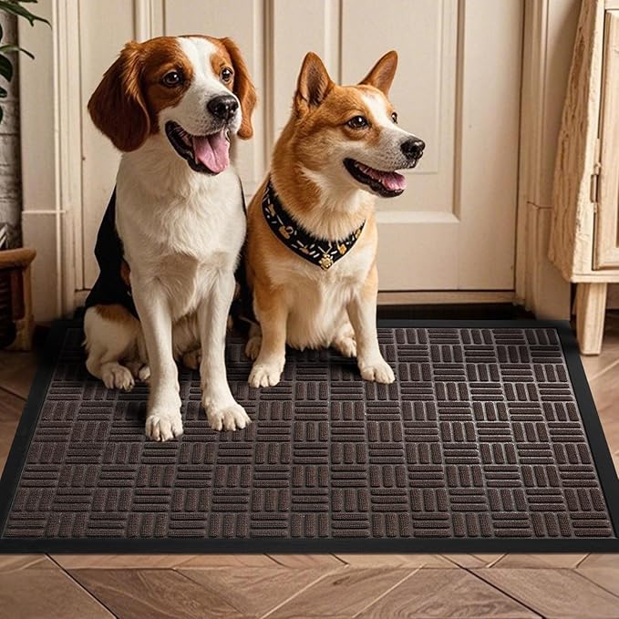 Mibao Front Door Mat, Heavy Duty Durable Welcome Mat for Outdoor Indoor, Dirt Trapper Waterproof Super Absorbent Door Mat for Entryway Outside Patio Porch, 35.5" x 24", Coffee