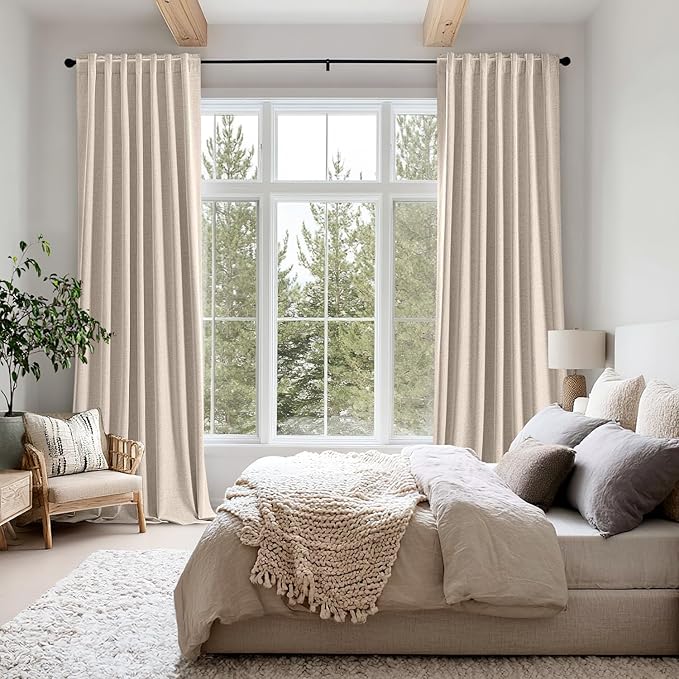 MIULEE 100% Blackout Linen Curtains for Bedroom, Natural Solid Luxury Decor Thermal Insulation Room Darkening Drapes for Living Room Nursery Back Tab Rod Pocket 42 x 72 Inches, 2 Panels