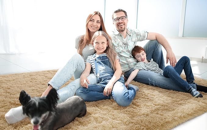 LOCHAS Ultra Soft Indoor Modern Area Rugs Fluffy Living Room Carpets for Children Bedroom Home Decor Nursery Rug Girls 6x9 Feet, Light Tan