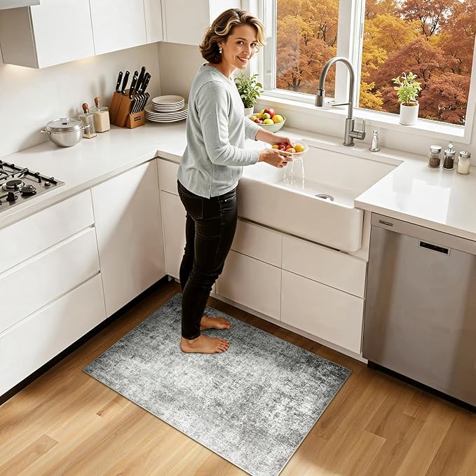 Washable Area Rugs 2'x3' Non-Slip Modern Abstract Soft for Living Room Entryway Bedroom Nursery, Print Pattern, Gray White Grey