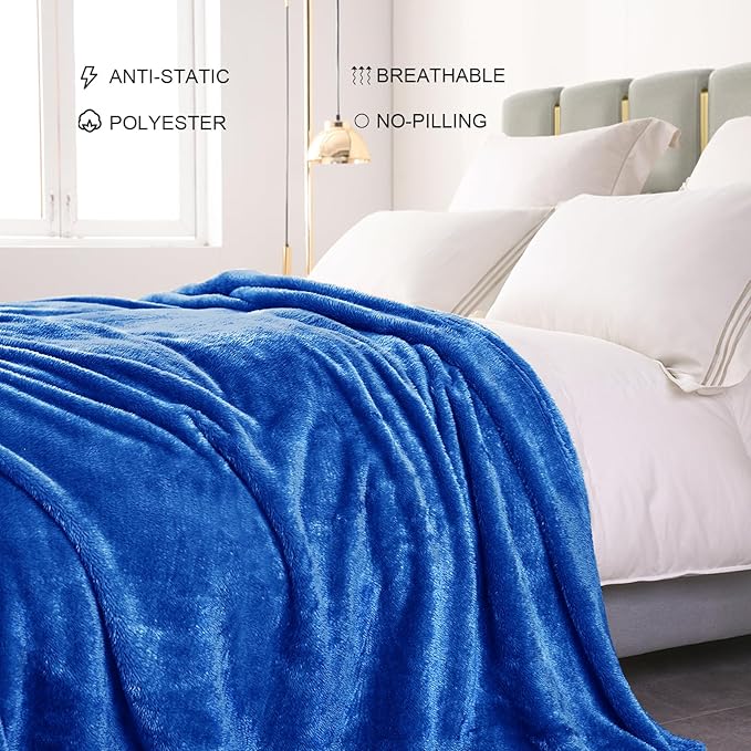 Exclusivo Mezcla Plush Fuzzy Fleece Bed Blanket King Size, Super Soft, Fluffy and Warm Blankets for Couch, Bed, All Season (Cobalt Blue, 90x104 inches)