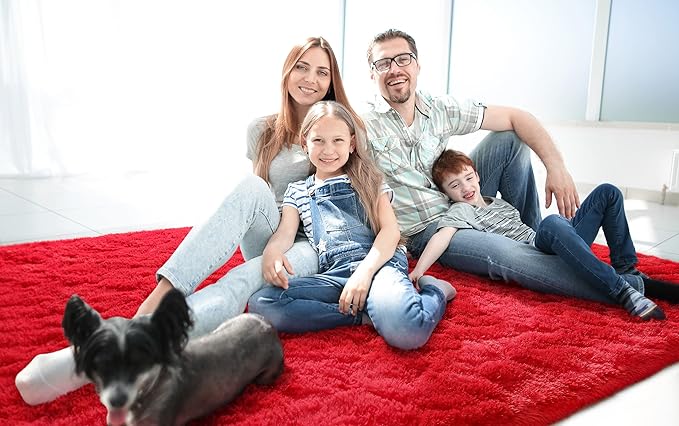 LOCHAS Ultra Soft Indoor Modern Area Rugs Fluffy Living Room Carpets for Children Bedroom Home Decor Nursery Rug 3x5 Feet, Red