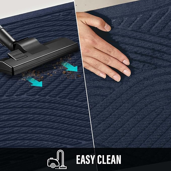 HIYARD Sturdy Front Door Mat, Absorbent Muddy Dirt Resist Welcome Door Mats Outdoor Indoor, Stain and Fade Resistant, Non-Slip Backing Entry Mat Low Profile Doormat for Entryway, 47×32, Blue