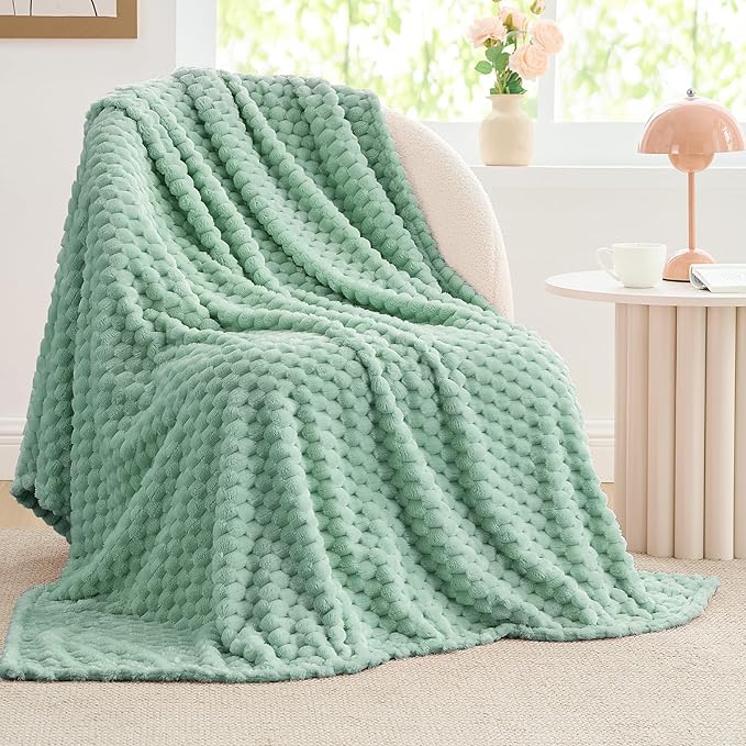 BEDELITE Fleece Throw Blanket for Couch & Bed - 3D Jacquard Decorative Mint Green Blanket, Super Soft and Cozy Warm Fuzzy Blanket All Seasons Suitable, 50x60Inches