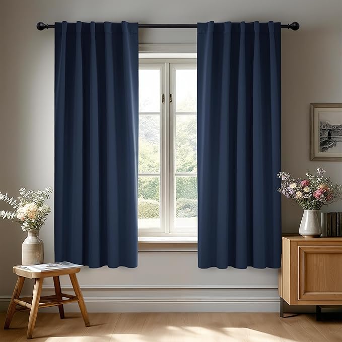 Deconovo Blackout Curtains, Thermal Insulated, W38 x L63 2 Panels, Back Tab, Machine Washable, Room-Darkening Drapes for Bedroom/Living Room Navy Blue