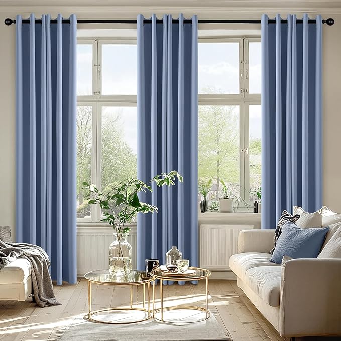 MIULEE Denim Blue Blackout Curtains for Bedroom Living Room 72 Inches Long 2 Panels, Thermal Insulated Room Darkening Drapes Solid Grommet Noise Reduction Light Blocking Window Treatments 40x72 Inch