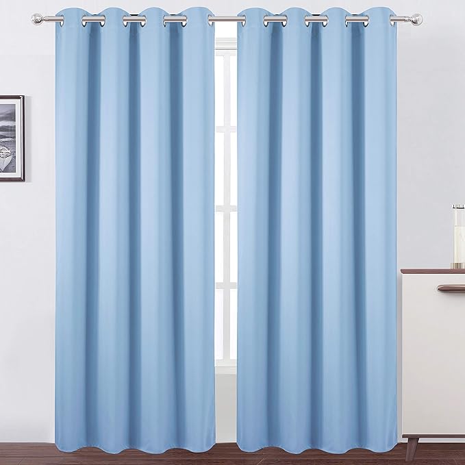 LEMOMO Blackout Curtains 66 x 95 inch/Sky Blue Curtains Set of 2 Panels/Thermal Insulated Room Darkening Bedroom Curtains