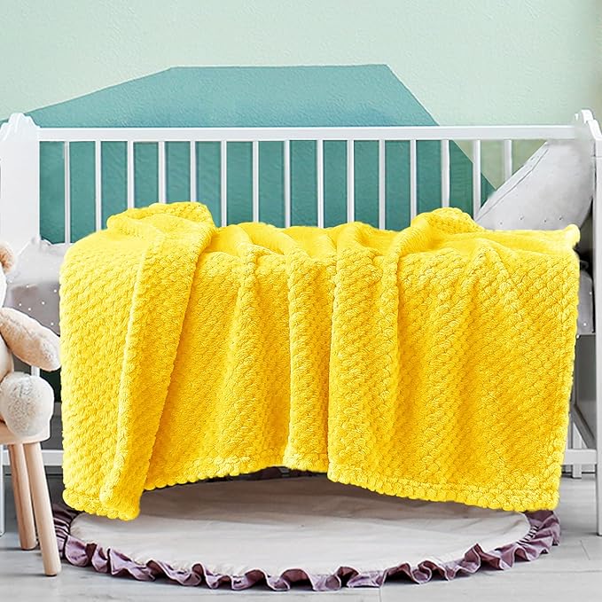 Exclusivo Mezcla Fleece Throw Blanket, Super Soft and Warm Blankets for Couch, Sofa and Bed Waffle Textured, Cozy, Fuzzy and Lightweight (Vibrant Yellow, 40x50 Inches)
